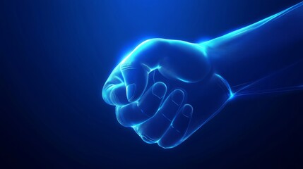 Futuristic digital handshake on blue technology background symbolizing business partnership, contract agreement, and successful collaboration in a high-tech corporate environment, ideal for business s