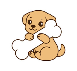 a dog holding a bone.
