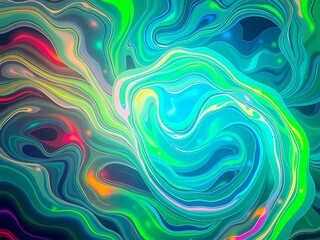 Obraz premium Blending futuristic technology, dynamic digital patterns with neon blue and green gradients create immersive layered lighting, symbolizing innovation