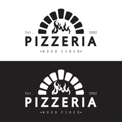 Italian food, pizza or pizzeria logo design with crossed shovels and brick oven. Logo for business, restaurant, labels and badges.