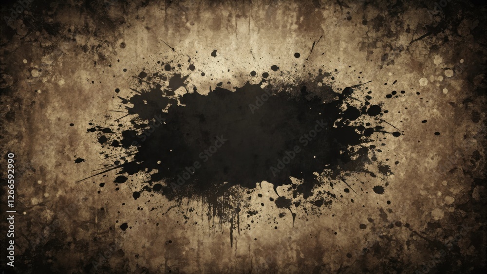 Poster Abstract Dark Ink Splotch on Aged Textured Background Ideal for Design Projects and Artistic Endeavors