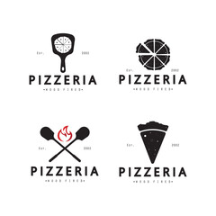 Italian food, pizza or pizzeria logo design with crossed shovels and brick oven. Logo for business, restaurant, labels and badges. © Delima