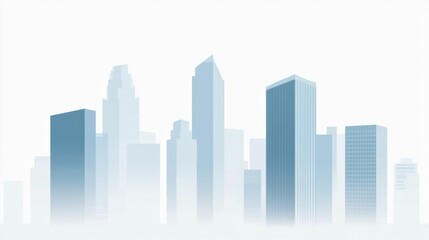 Fototapeta premium Foggy city skyline, urban landscape, morning mist, website background