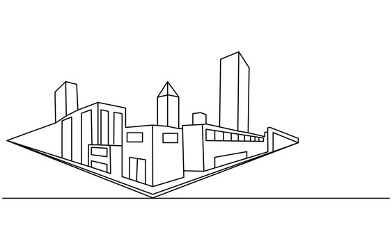 recommend clip art: Flat roof house or commercial building in continuous line art drawing style,Continuous one line art building