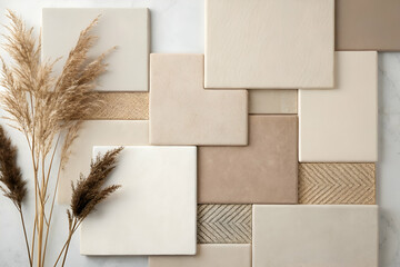 Neutral Toned Acoustic Panels with Dry Plants Wall Decor in Modern Design;