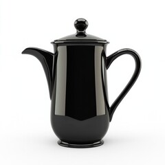 Fototapeta premium Elegant black coffee pot with a smooth finish and a sleek design., on a white background