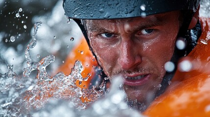 Intense Expression of a Kayaker in Action