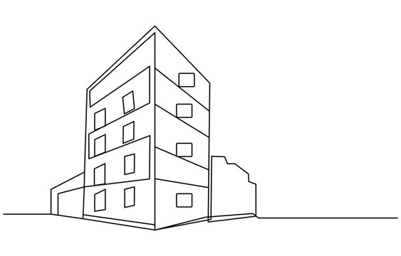 recommend clip art: Flat roof house or commercial building in continuous line art drawing style,Continuous one line art building