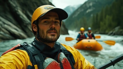 Professional Rafting Guide Leading Group Adventure