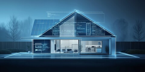 High-Tech Intelligent Home with Solar Panels and Digital Interface System