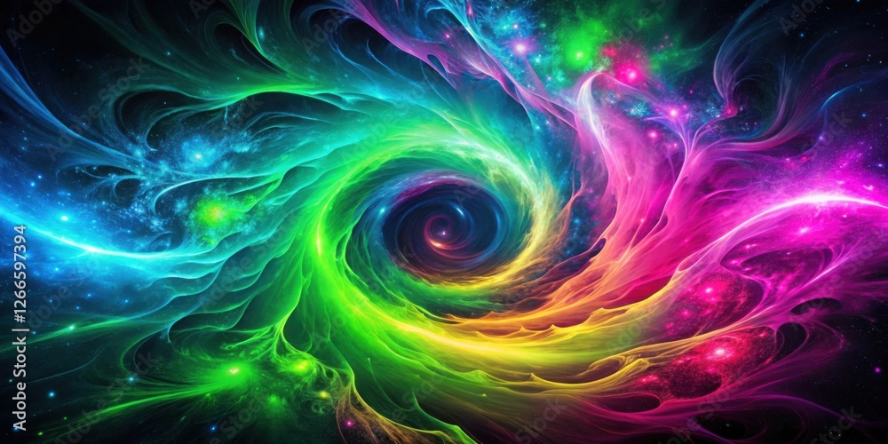 Poster a vibrant cosmic swirl of nebulae and swirling gases, a kaleidoscope of color within the infinite ex