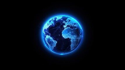 Blue glowing earth with network connections on black background