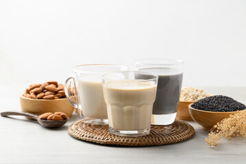 Alternative milk made from plant on white background, non dairy, Vegan food