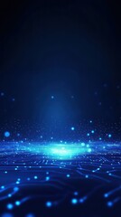 Bright blue digital landscape with glowing circuit board pattern