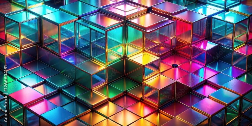Poster abstract chromatic cube array a symphony of iridescent geometric forms and brilliant reflections