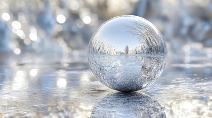 Crystal Sphere Reflecting Winter Landscape Scene