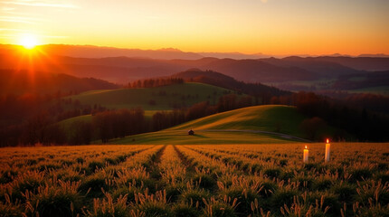 A panorama of the Romanian countryside, sunny afternoon springtime