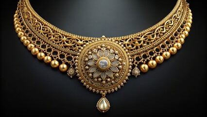 Luxury neck adornment with intricate gold chain and pendant design, fashion, high-end,  fashion, high-end, choker,gold