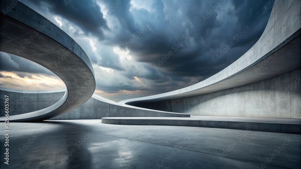 Aufkleber abstract concrete structure under a dramatic sky architectural design and modern construction elemen