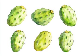 Colorful cactus fruits illustrated with vibrant details and textures