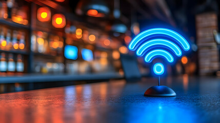 Obraz premium Neon Wi-Fi sign in a bar
