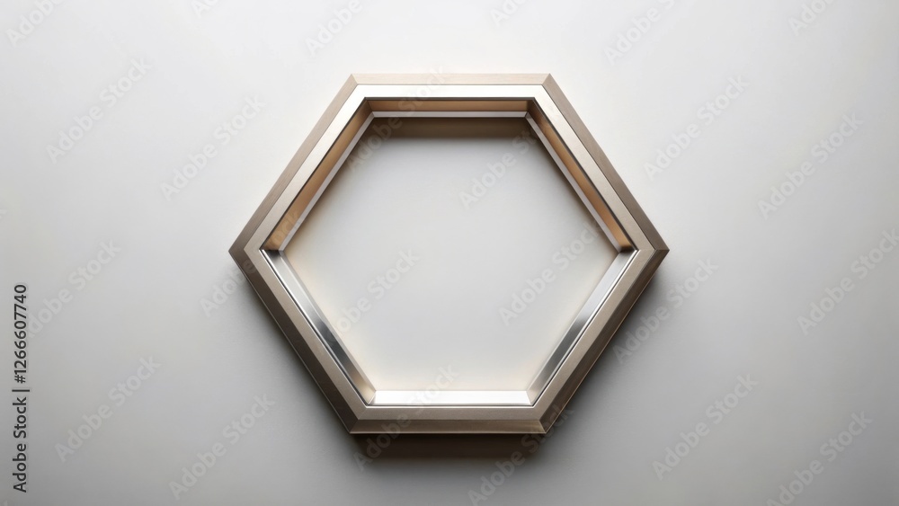 Poster hexagonal metallic frame with subtle shadowing against a light background showcasing elegant design 