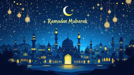 Mecca with text "Ramadan Mubarak" place for text, Ramadan, background