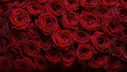 close-up view of vibrant red roses with dewdrops, perfect for romantic, floral, and nature themed designs