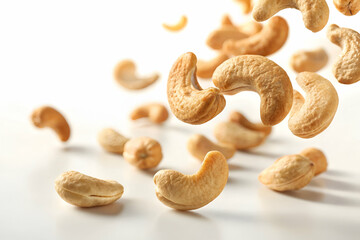 Fototapeta premium Roasted Nuts Against A Clean White Background In Studio Lighting. ,Cashews and
