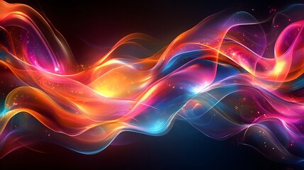 Colorful Abstract Light Waves on Dark Background in Motion Display