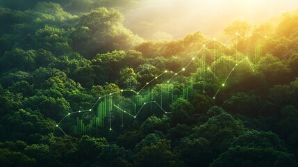 Obraz premium Green Forest with Data Visualization Charting Growth and Progress