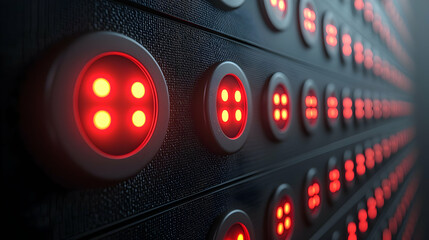 Futuristic panel of glowing red buttons