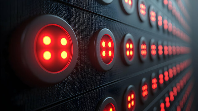 Futuristic panel of glowing red buttons