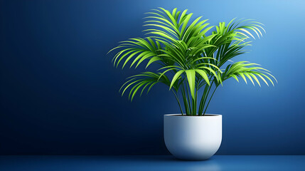 Obraz premium Minimalist plant in a pot on a blue wall