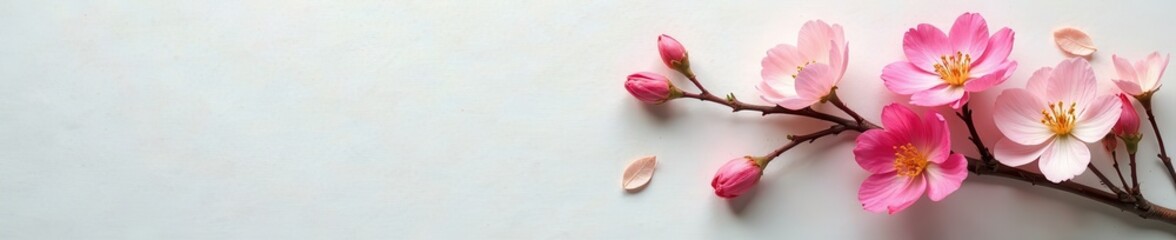 Fototapeta premium Delicate spring blossoms artfully arranged on textured paper backdrop, flower arrangement, colorful