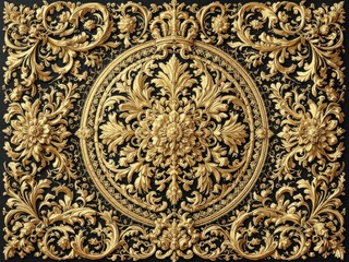 Obraz premium Ornate Gold Floral Design on Black Background