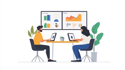 Two Professionals Working Together at a Conference Table with Laptops