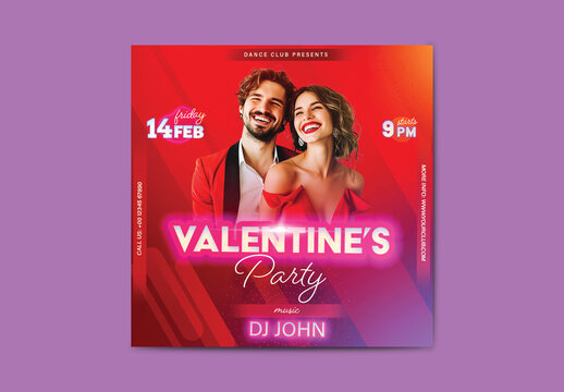 Valentine&rsquo;s Day Party Post with Event Details and Happy Couple Enjoying in Party Outfit.