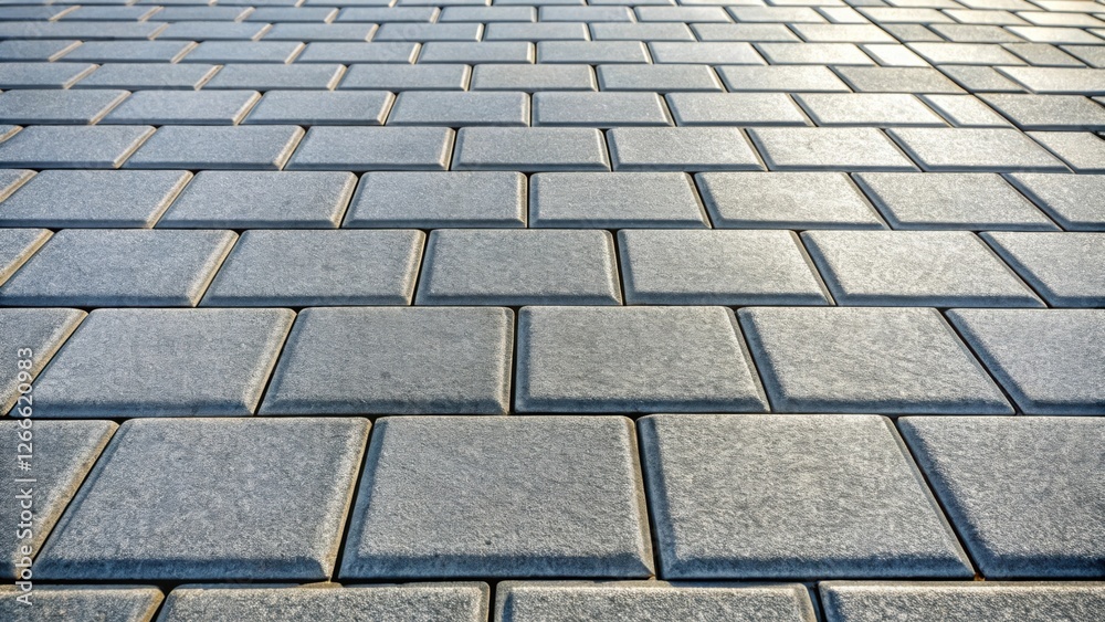 Poster a perspective view of a textured pavement composed of interlocking rectangular blocks displaying a s