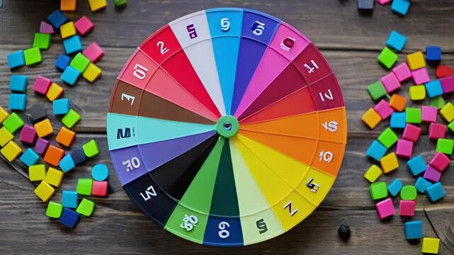 The colorful spinning wheel of fortune with vibrant sections