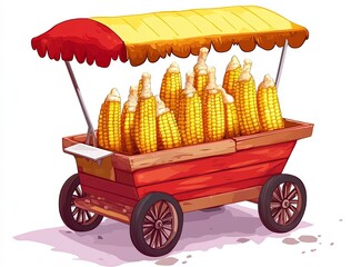 Colorful corn cart showcasing fresh corn on cob in vibrant market
