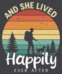 and she lived happily ever after vintage sunset hiking t-shirt design vector, And she lived happily ever after shirt,  vintage, sunset, hiking t-shirt design, 
