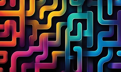 Abstract colorful maze pattern with smooth curves and gradients on black background
