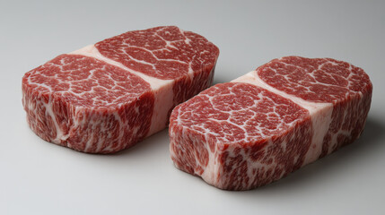 Fototapeta premium High quality marbled beef cuts on light background, showcasing rich texture and color