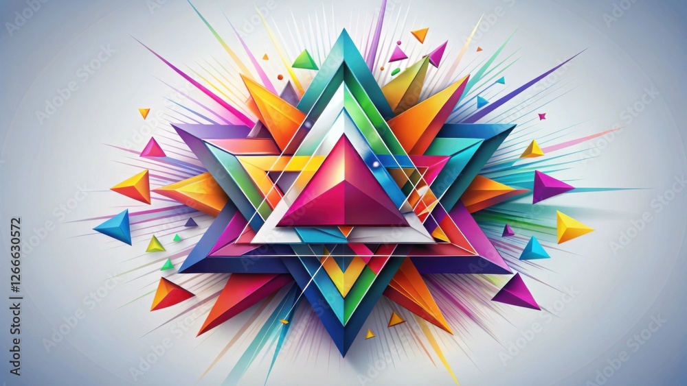 Fototapete Vibrant Abstract Composition Featuring Interlocking Triangular Forms and a Dynamic Burst of Color