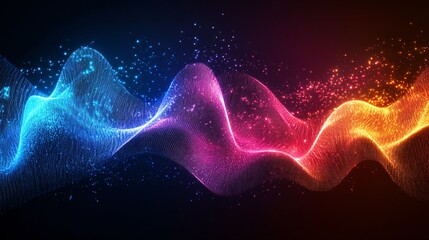 Abstract Waveform with Colorful Particles in Motion and Light Effects