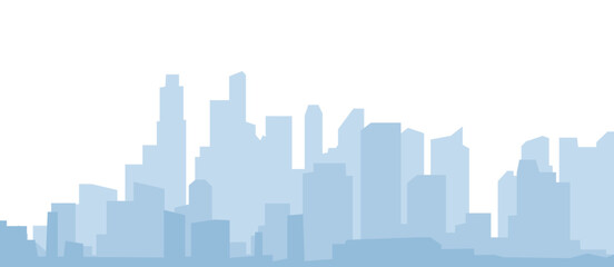 Naklejka premium Abstract Modern City Skyline. Urban panorama landscape with building silhouettes. Daytime cityscape. Horizontal vector monochrome blue illustration for background, banner, border, overlay.