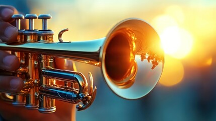 Sunset trumpet performance in city