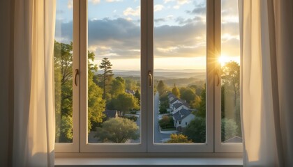 Stunning Sunset View From Window with Suburban Landscape