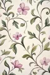 Fototapeta premium Elegant floral wallpaper design, cream background, pink flowers, swirling vines, home decor